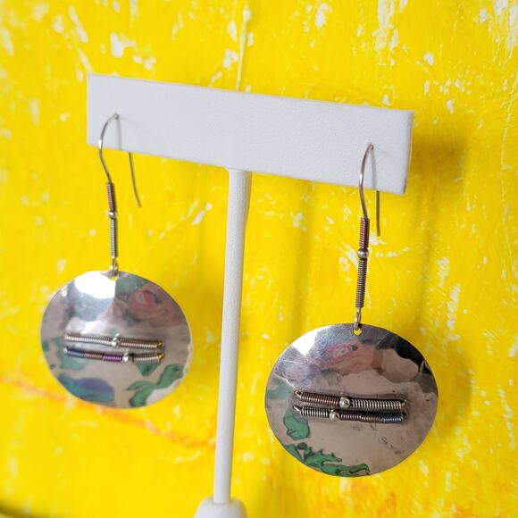 Sterling Disc Long Loop Earrings - Picture 5 of 5